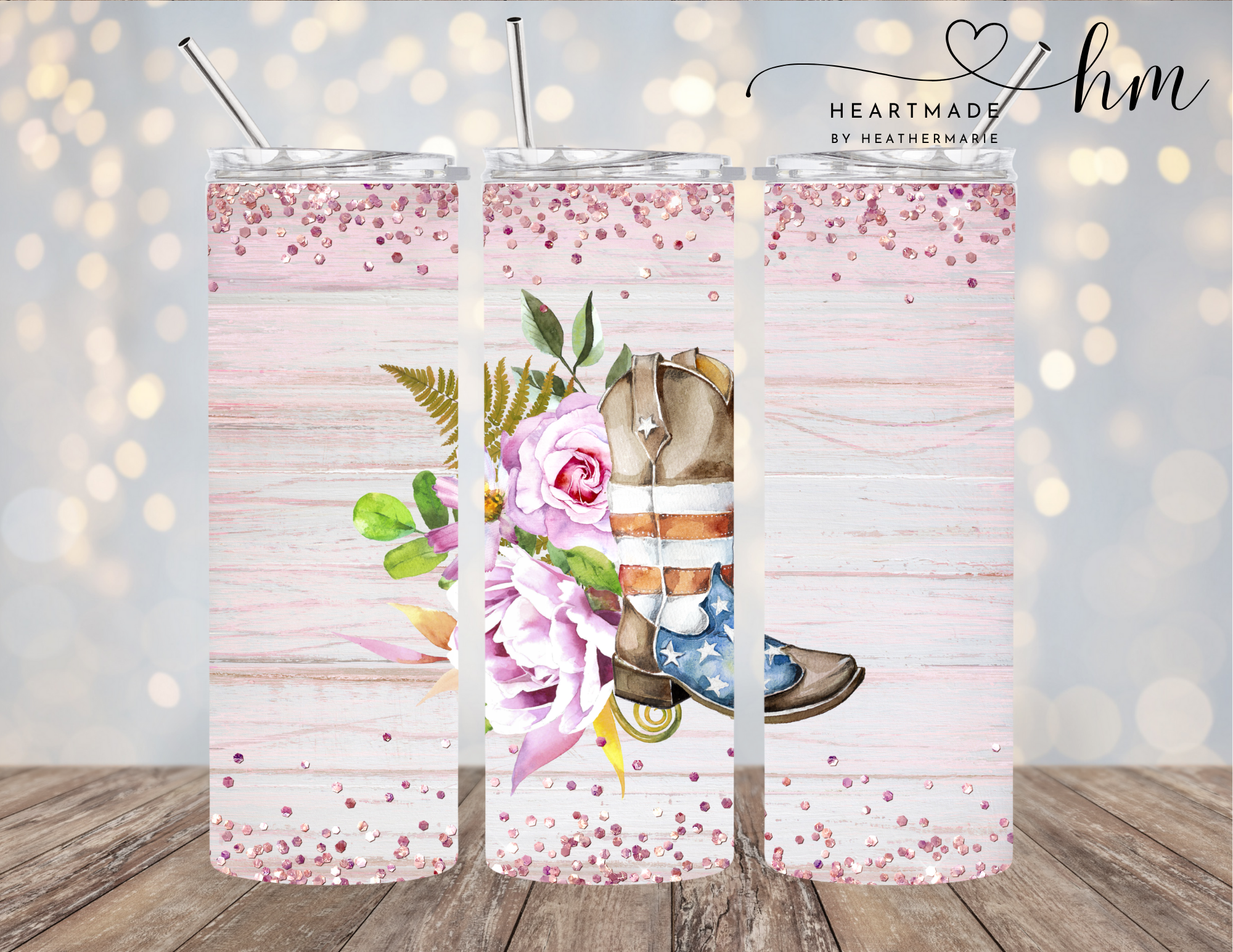 Cowboy Boots and Pink Flowers Tumbler