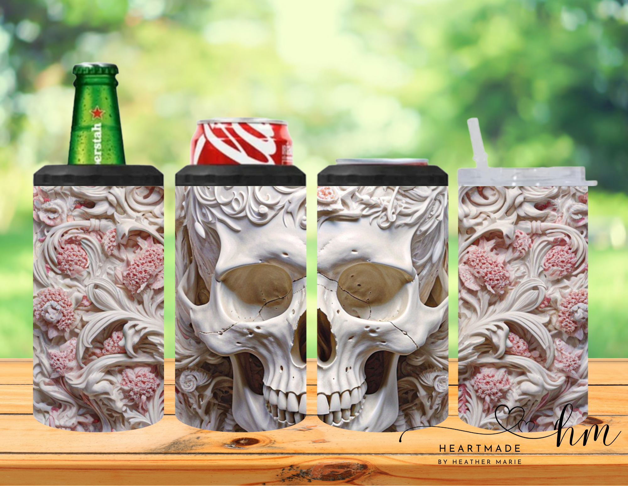 4 in 1 Skull with Pink Flowers 3D Tumbler