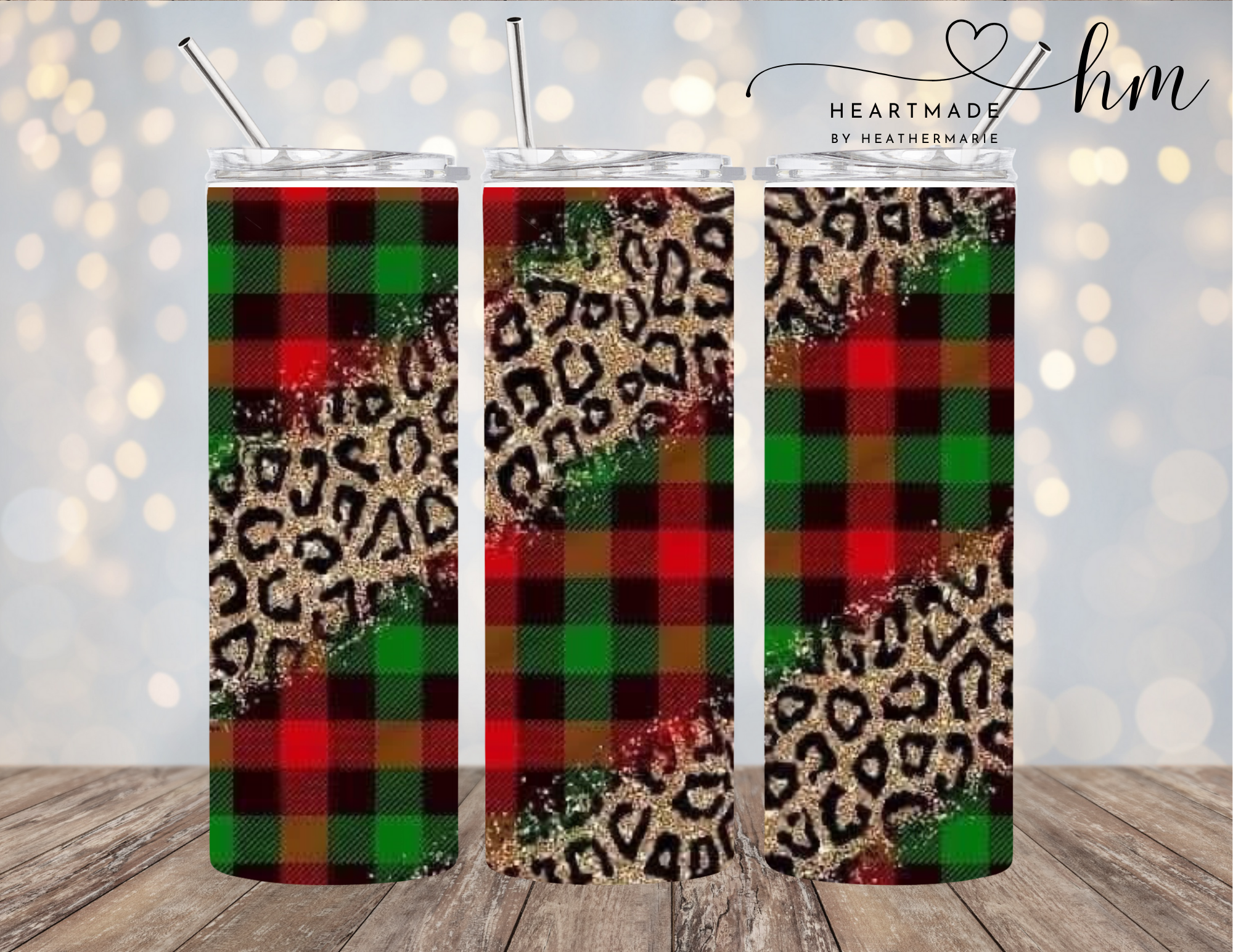 Christmas Plaid and Leopard Print Tumbler